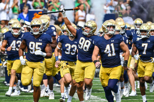 Notre Dame football team takes the field